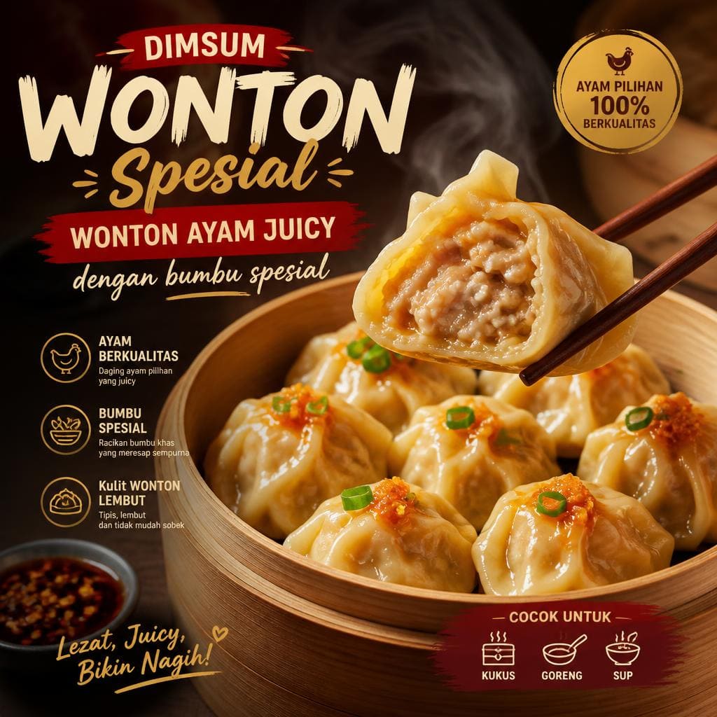 Dimsum Wonton Spesial dengan wonton ayam juicy dan bumbu spesial
